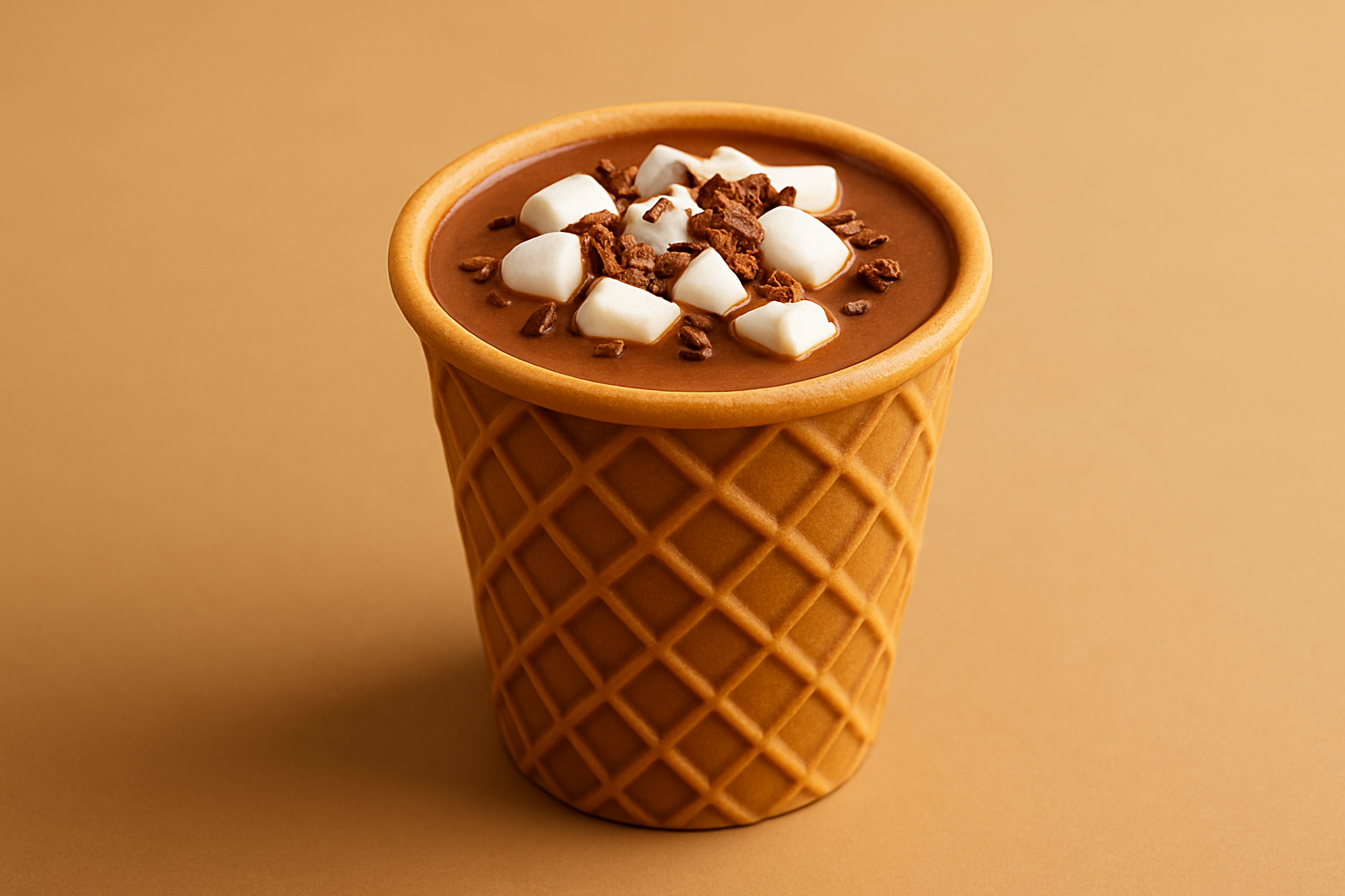 chocolat chaud dans un gobelet comestible